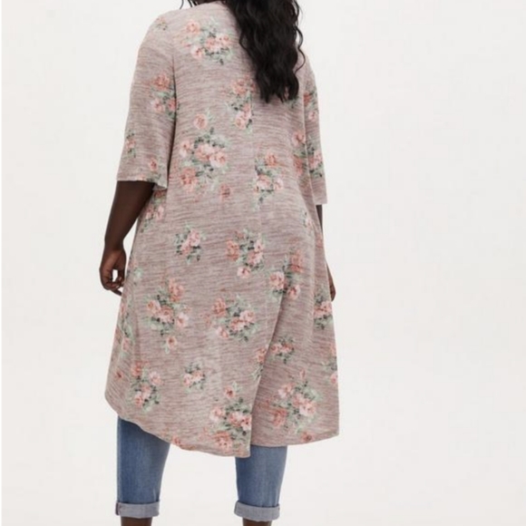 Torrid NWT long cardigan sweater floral kimono 3/4 sleeve 3X light brown orange - Picture 3 of 13